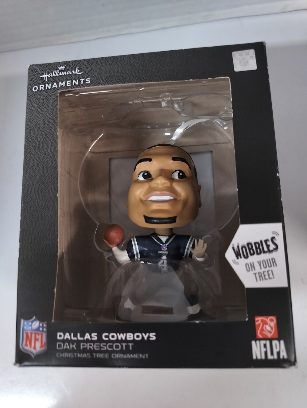 Hallmark Dallas Cowboys Wobble Football Player Ornament - Navy, White, Brown